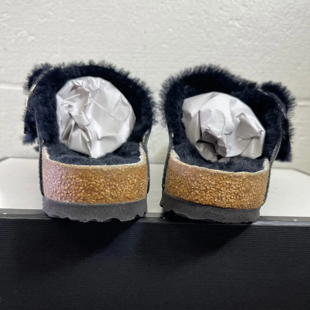 Birkenstock Arizona Big Buckle Black Shearling Sandals Slides Womens 36 EU/5 US‎